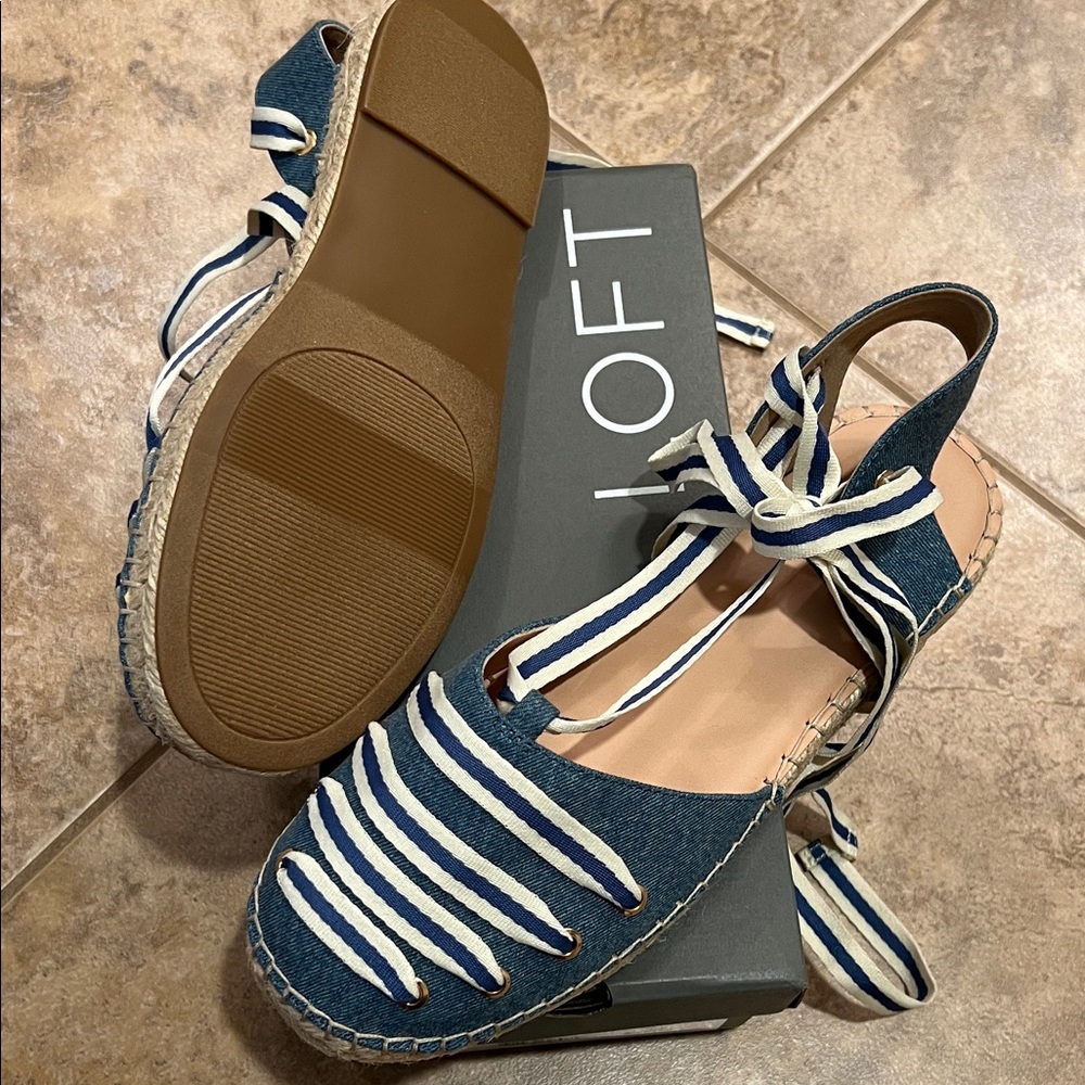 LOFT Navy and White Espadrille Flats